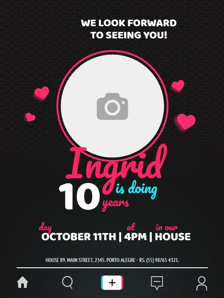 Invitation Social Media Party With Dark Photo – Kids' Birthday Party theme modern, dark, with photo, social media, youthful, interactive