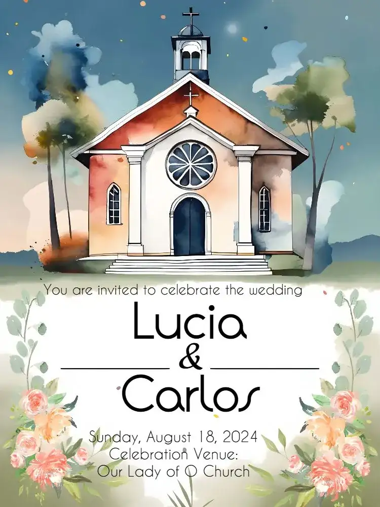 Watercolor Church Rose Wedding