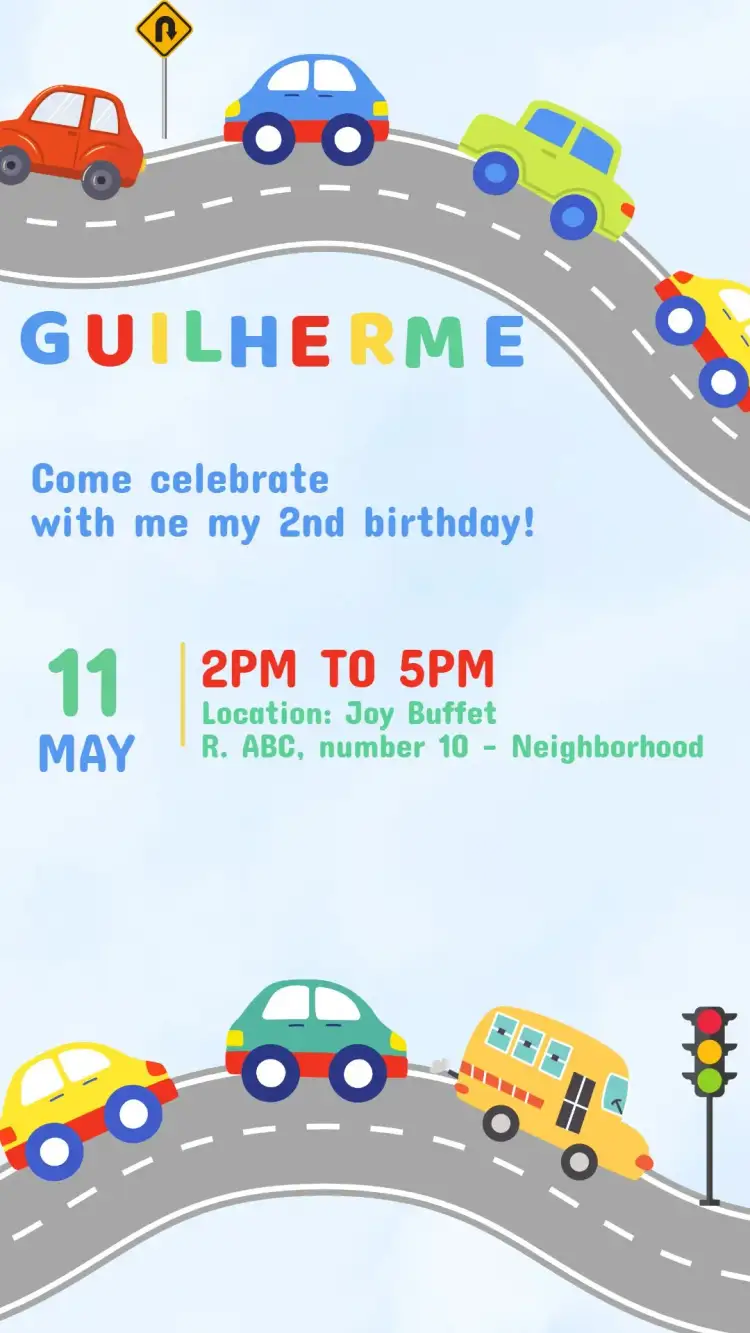 Invitation Car Invitation Birthday – Kids' Birthday Party theme colorful, fun, modern, car illustrations, speed theme, cheerful style