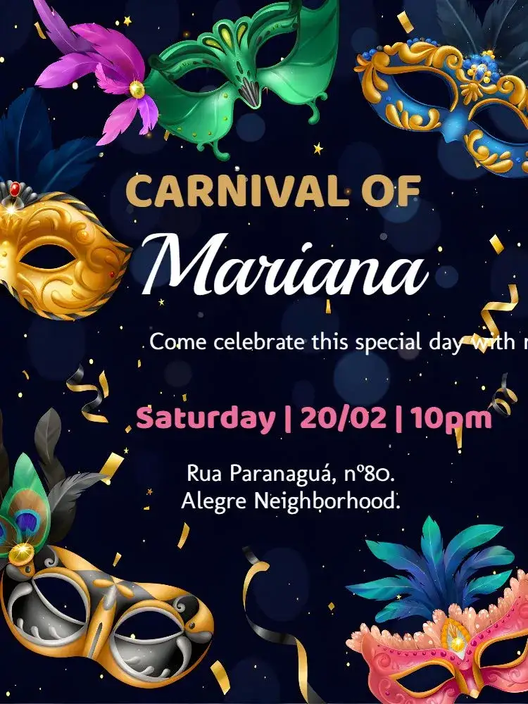 Invitation Birthday Carnival Bloquinho – Commemorative Dates theme carnival, colorful, festive, modern, bright
