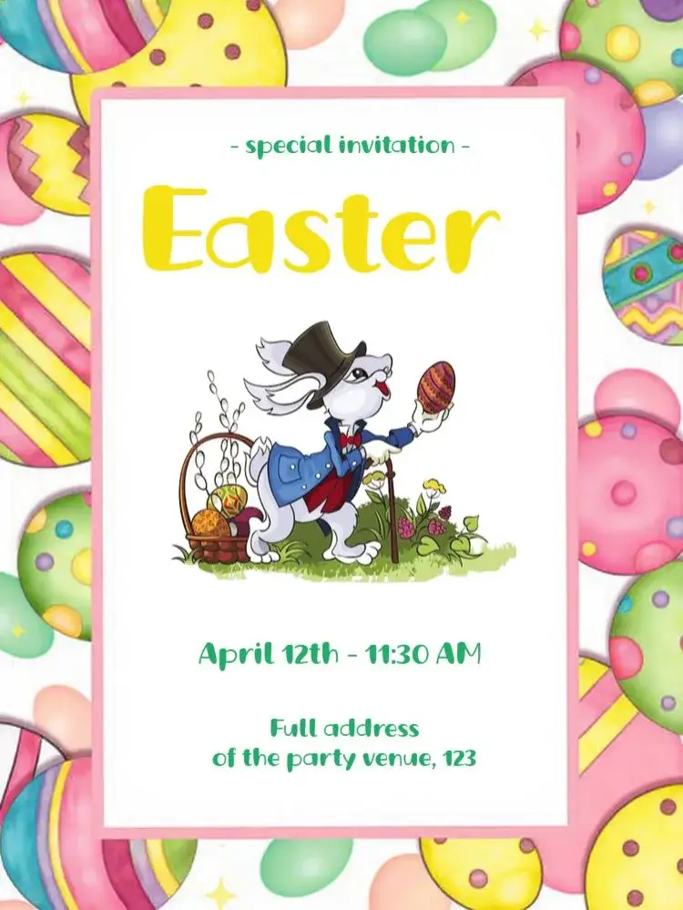 Invitation Brown Easter – Commemorative Dates theme brown, white, chocolate, Easter, bunny graphic, decorative eggs