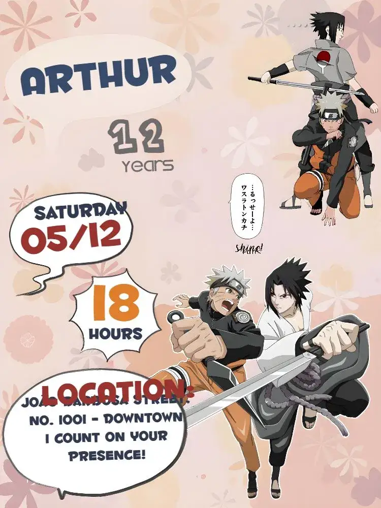 Invitation Naruto With Photo Comics Kakashi – Kids' Birthday Party theme comics, manga, modern, colorful, youthful, themed