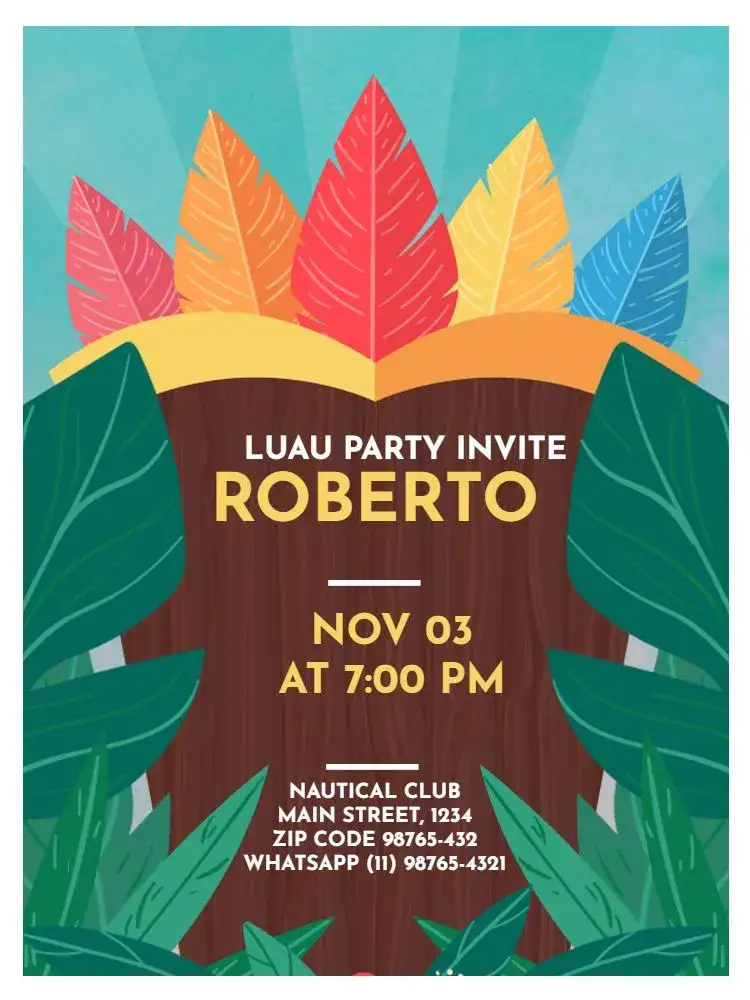 Invitation Adult Hawaiian Luau Party Clear – Kids' Birthday Party theme tropical, hawaiian, colorful, foliage, relaxed