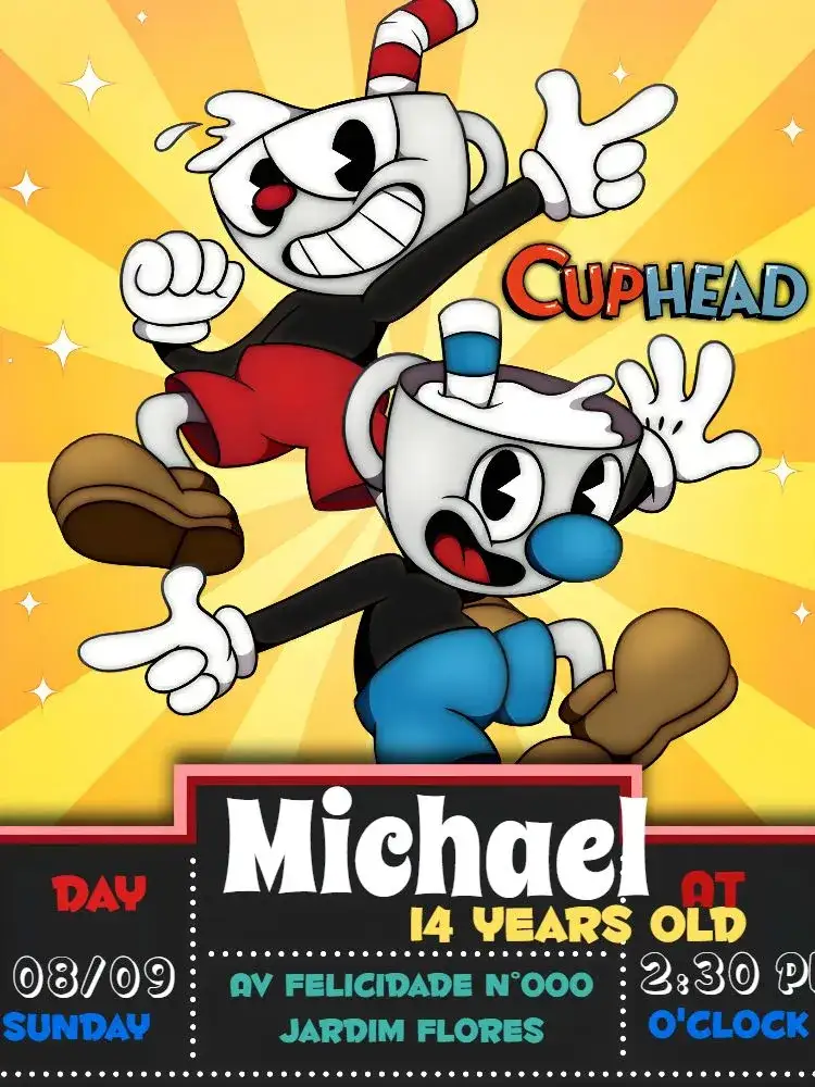 Invitation Yellow Cuphead – Most searched for theme fun, colorful, games, childlike, modern, illustrations