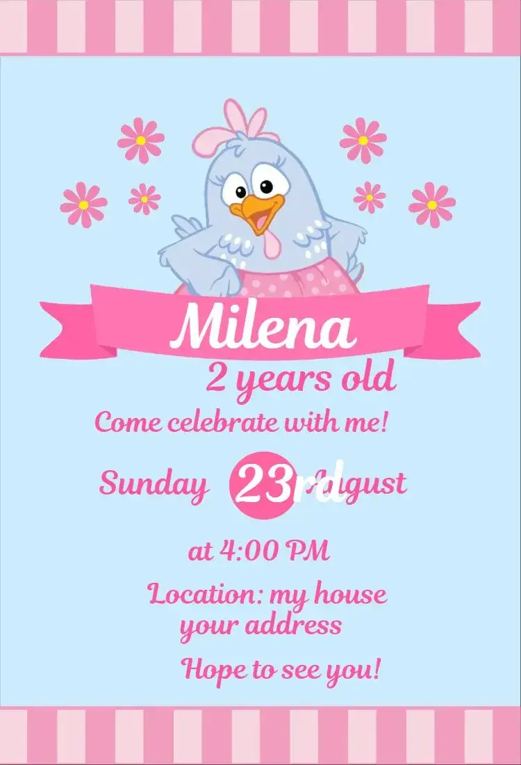 Invite Lottie Dottie Chicken 3 editable and customizable