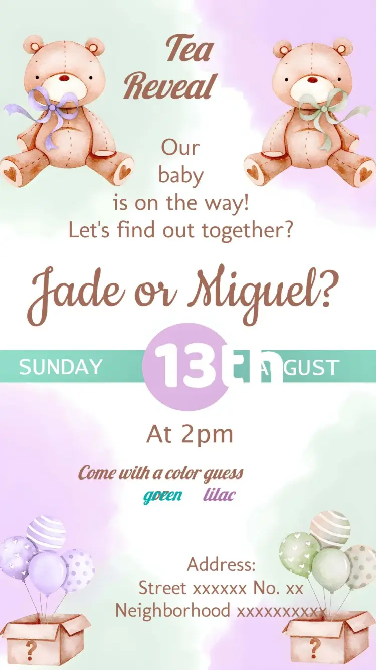 Teddy Bears Children's Gender Reveal Party invitation