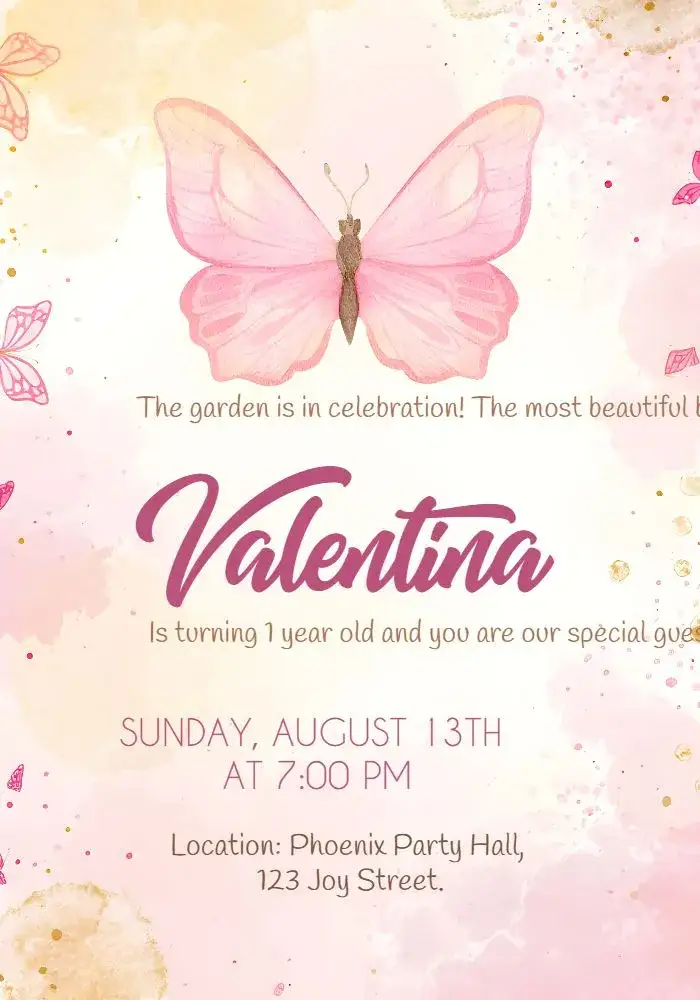 Invitation Butterflies 1 – Commemorative Dates theme pink, brown, white, floral, childish, delicate