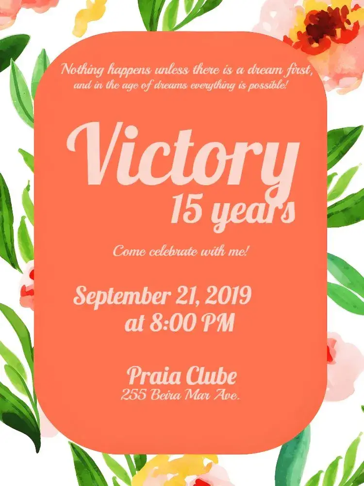 15 Years Floral - Orange Party invitation