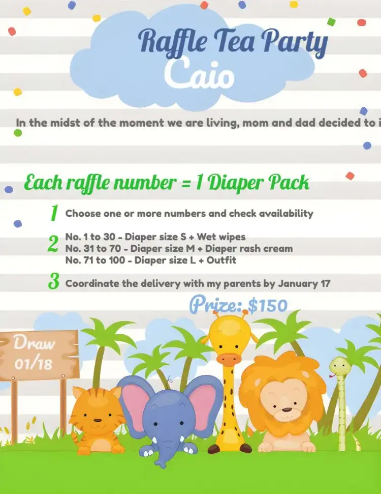 Invitation Safari Animals Tea Raffle – Raffle Tea theme safari, animals, watercolor, colorful, modern, fun