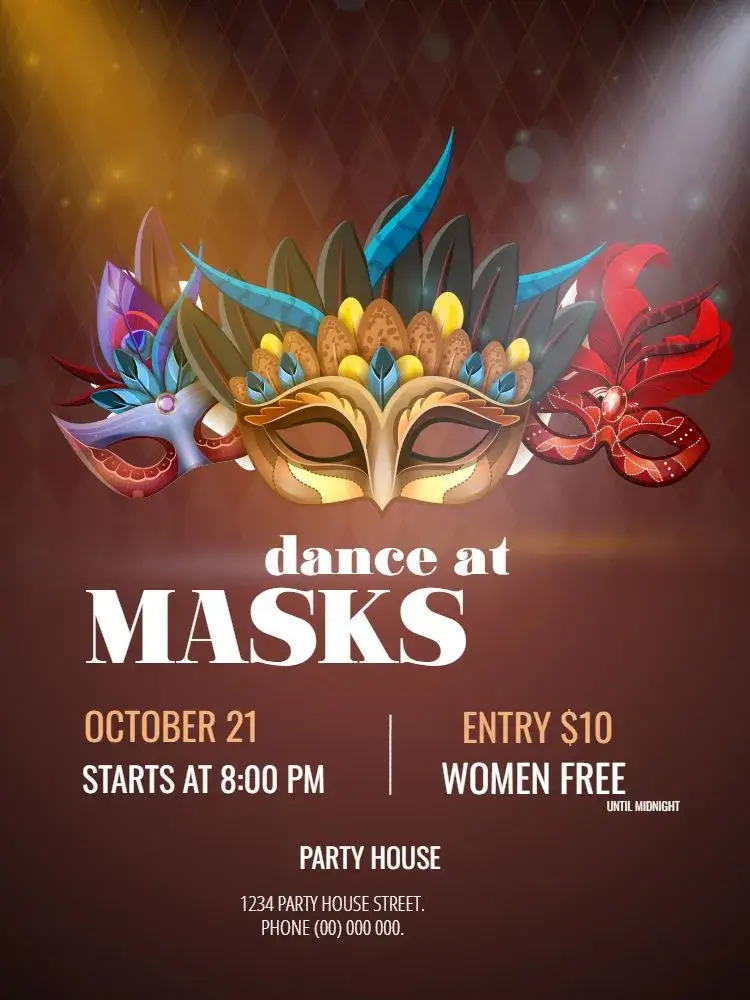 Invite Masquerade Ball for Adults editable and customizable