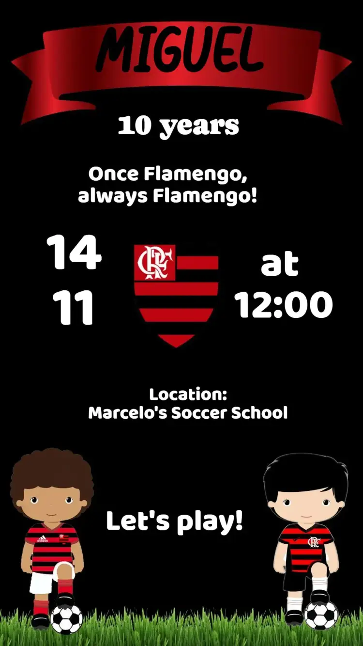 Invitation Flamengo – Birthday theme red and black, modern, sporty, dynamic, minimalist
