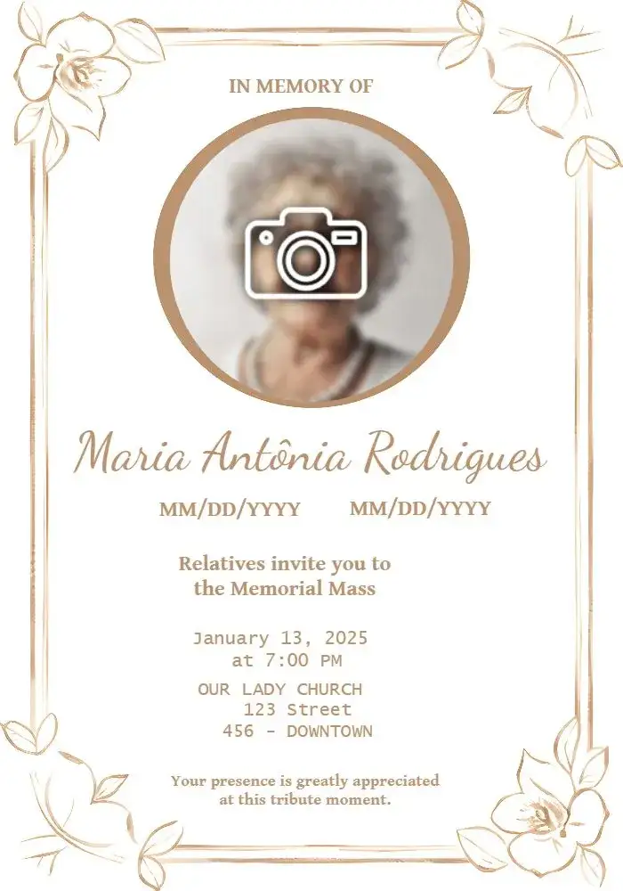 Invitation Funeral Mass With Cross Photo – Commemorative Dates theme sober, minimalist, floral, elegant, traditional