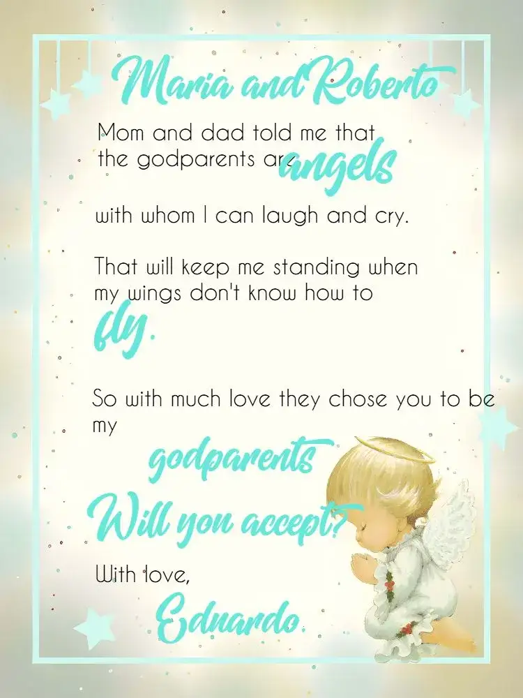 Invitation Baptism Godparents White – Baptism theme white, blue, little angels, elegant, delicate
