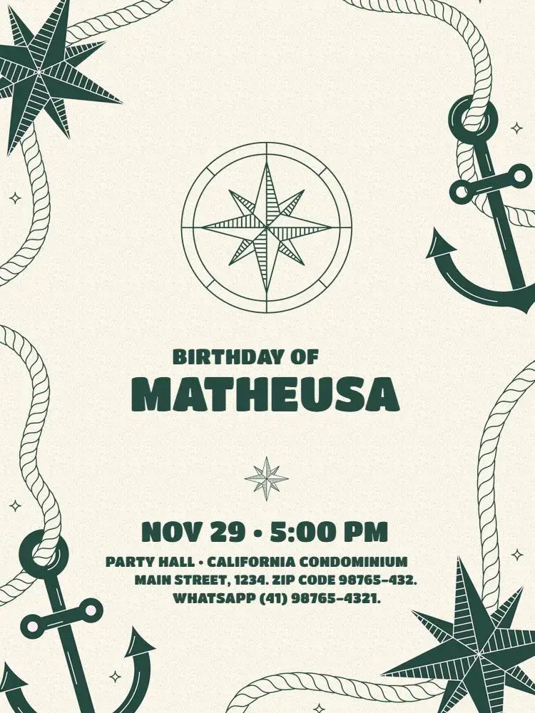 S Nautical Anchor Children's invitation