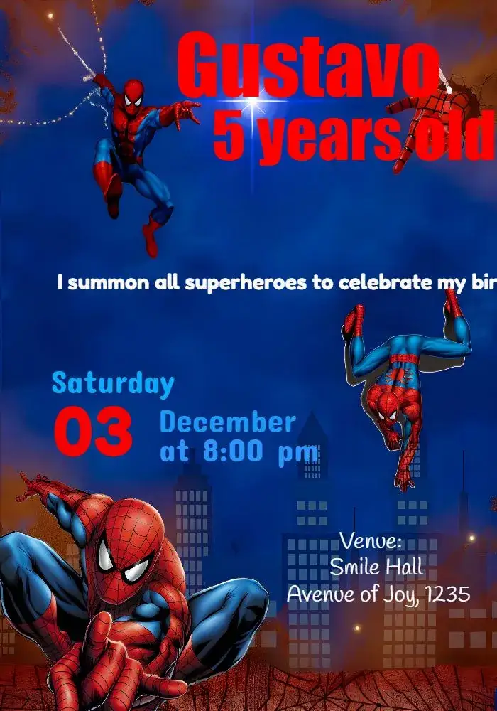 Invitation Blue Spider Man – Most searched for theme modern, colorful, fun, themed, childish