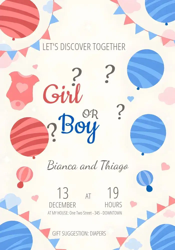 Invitation Gender Reveal Gift Suggestions – Gender Reveal theme modern, playful, colorful, childlike, fun