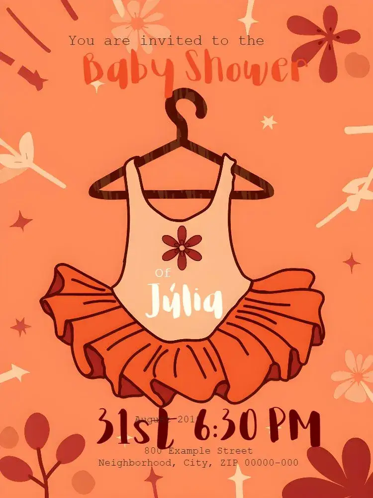 Invitation Orange Baby Shower for Girls – Diaper Shower theme orange, fun, childish, cheerful, modern, colorful