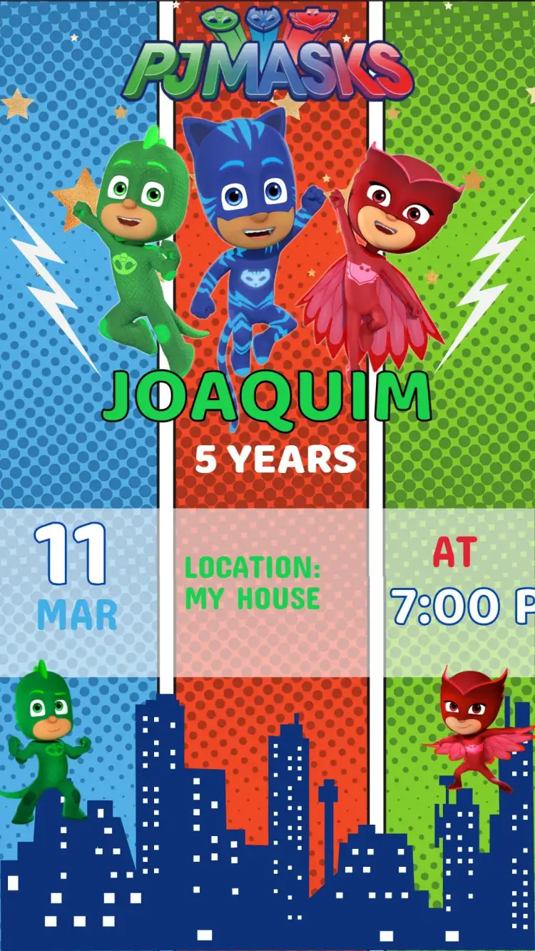 Invitation Invitation PJ Mask Birthday – Kids' Birthday Party theme colorful, fun, childish, themed, superhero