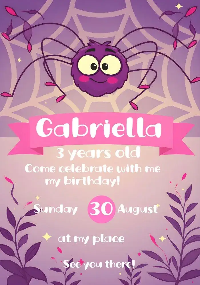 Invitation Miss Spider Web – Most searched for theme vibrant colors, children's theme, playful elements, fun design, colorful illustrations