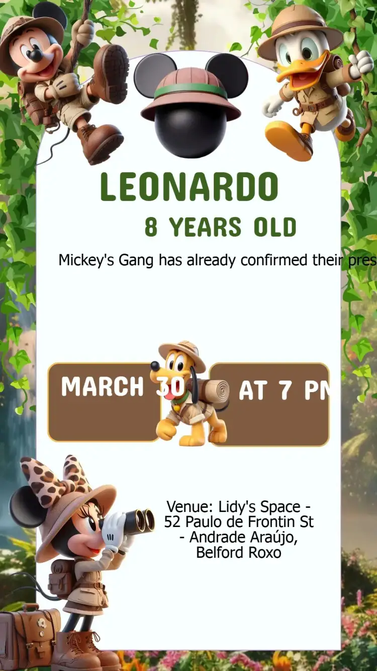 Invitation Mickey Safari Birthday Invitation – Kids' Birthday Party theme safari, colorful, fun, childish, adventure, themed