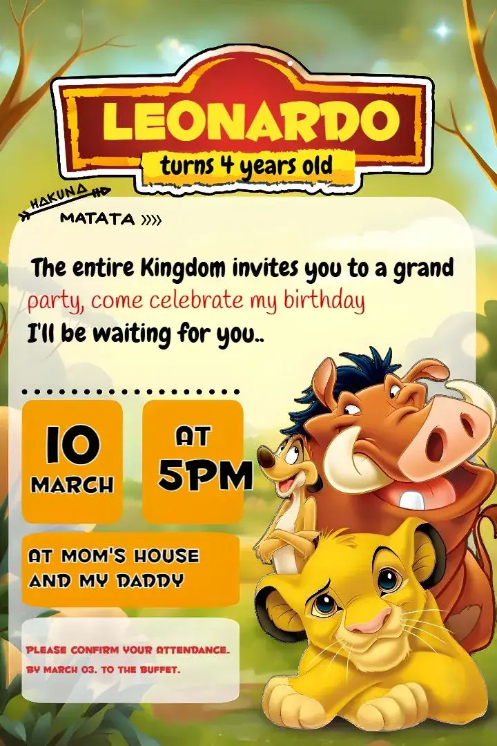 Simba Lion King invitation