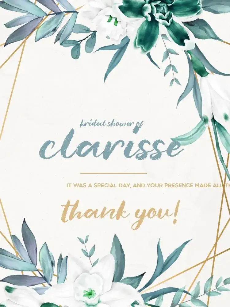 Thank You Card Presence Bridal Shower Light Floral