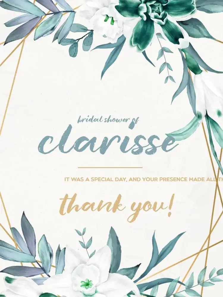 Invitation Thank You Card Presence Bridal Shower Light Floral – Card theme floral, light, golden, delicate, modern, feminine