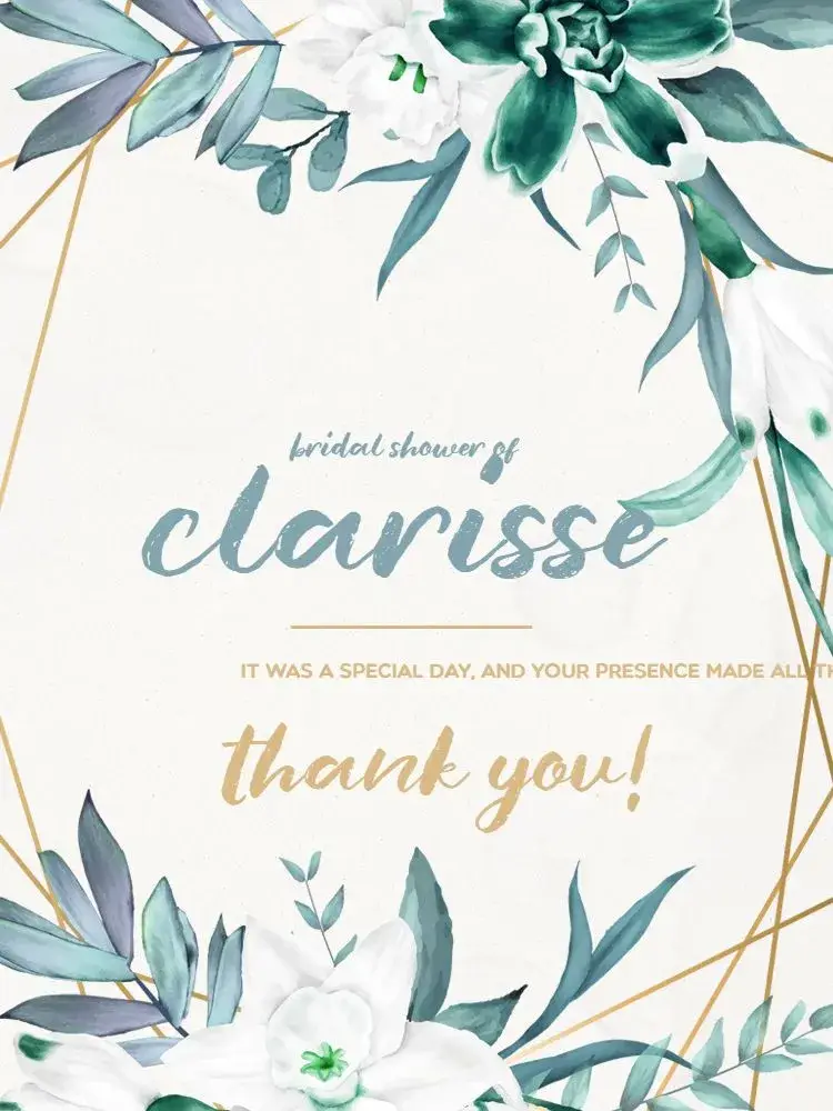 Thank You Card Presence Bridal Shower Light Floral invitation