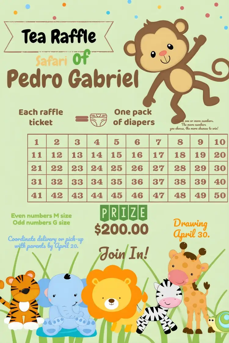 Invitation Diaper Raffle Tea Safari Numbers – Diaper Shower theme safari, animals, tropical, green, brown, natural