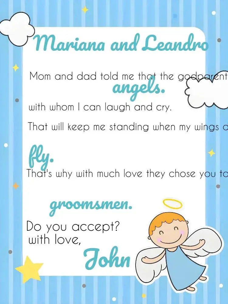 Invitation Baptism Godparents Little Angel Church – Baptism theme little angel, blue, white, religious, childish, delicate