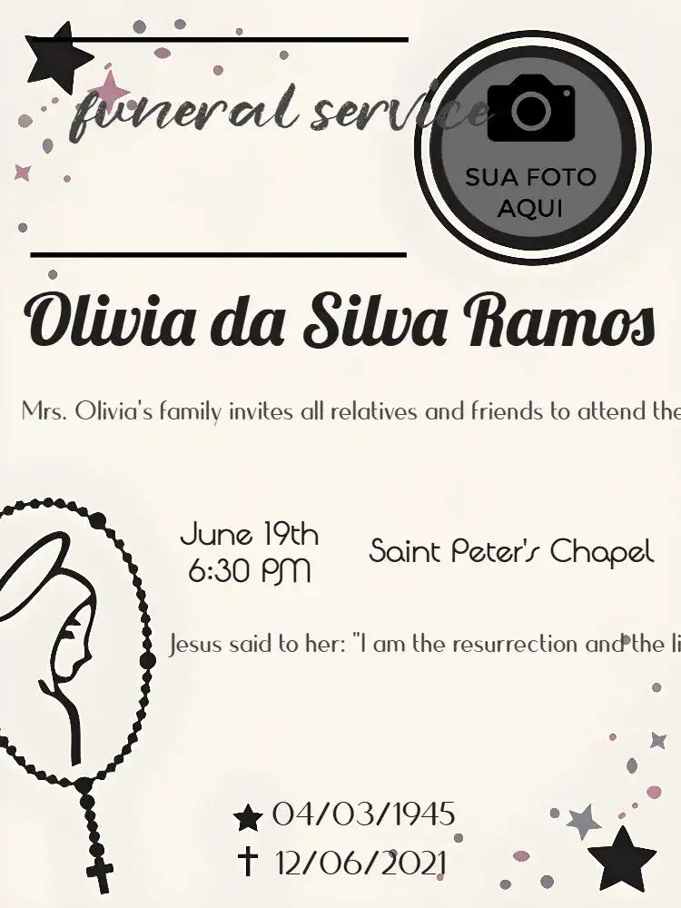 Invitation For Funeral Mass With Photo Day – Commemorative Dates theme minimalist, elegant, sober, modern, classic, black and gray