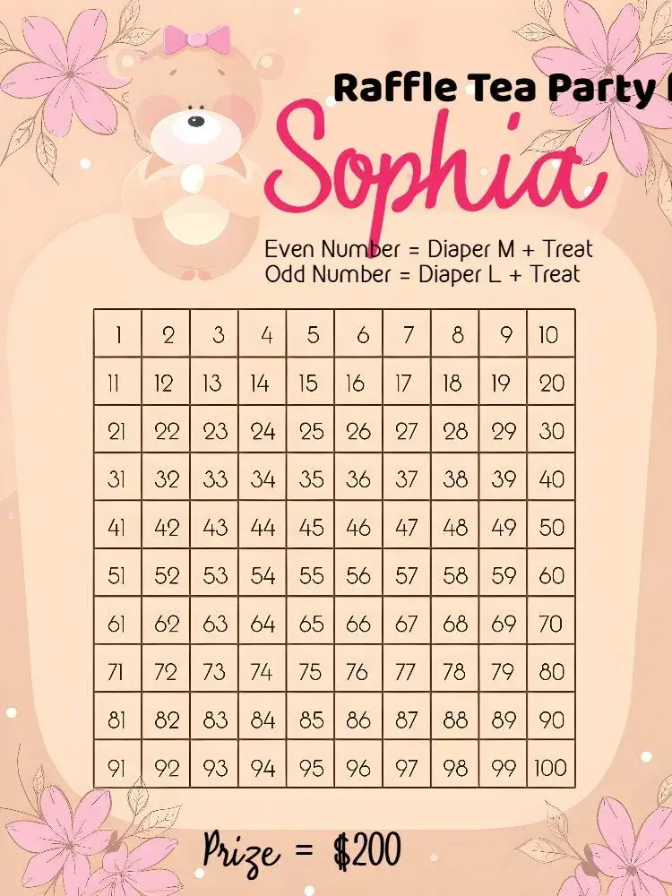 Invitation Lembrete De Chá Rifa Ursinha Princesa Menina – Raffle Tea theme floral, rose, modern, childish, delicate, colorful