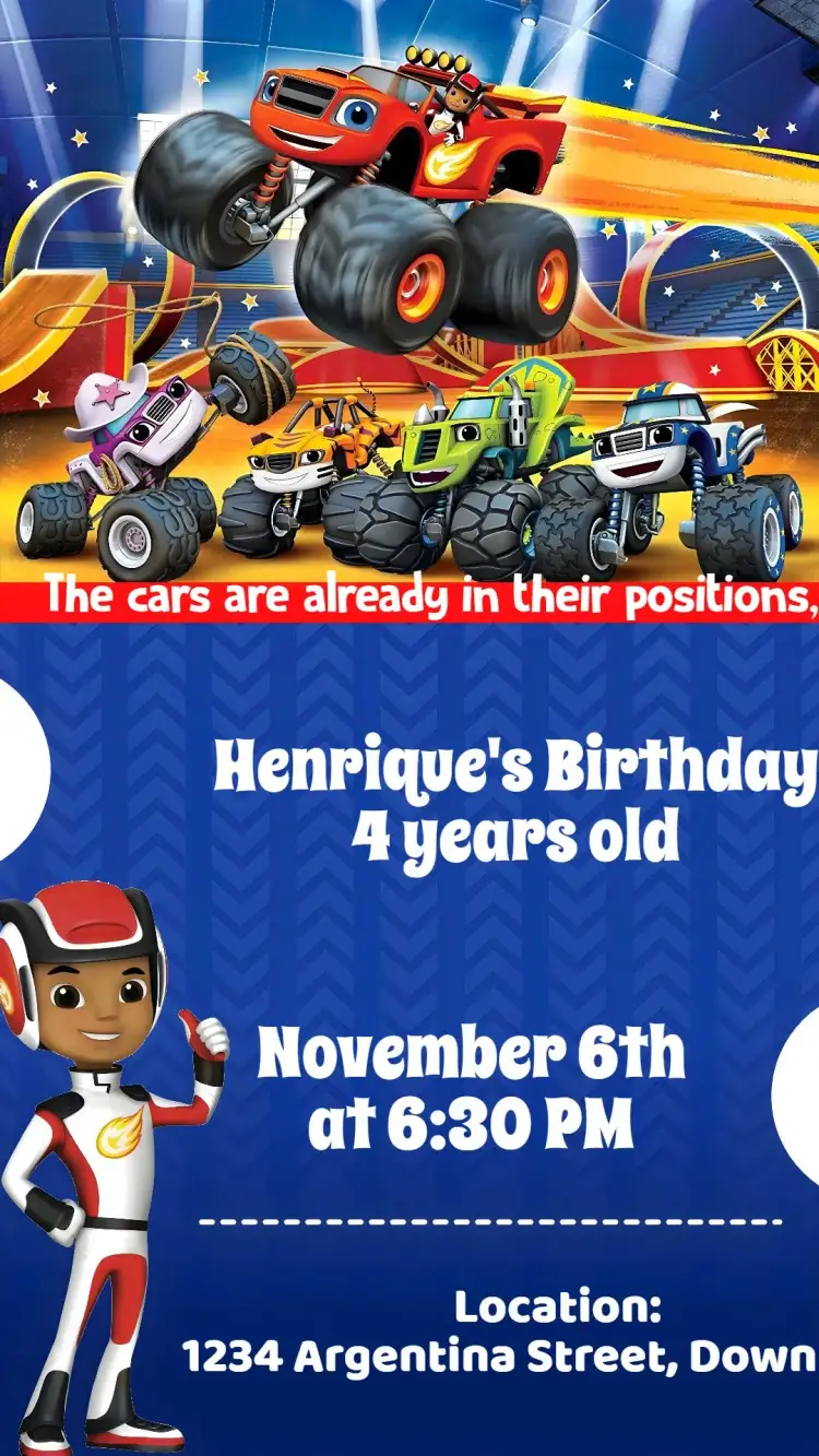 Invitation Monster Machines – Kids' Birthday Party theme colorful, fun, modern, playful, themed, lively