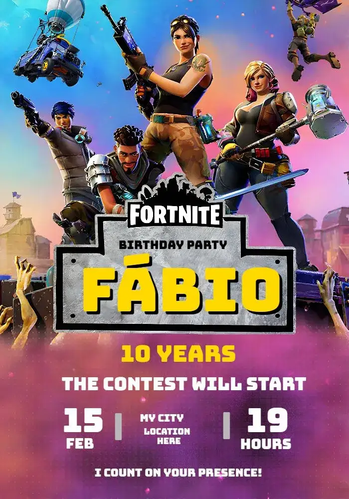 Invitation Fortnite Game – Most searched for theme colorful, modern, gamer, themed, youthful, fun