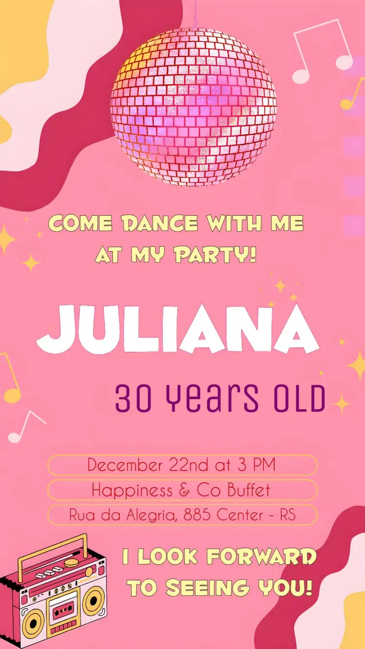 Invite Pink Female Disco editable and customizable