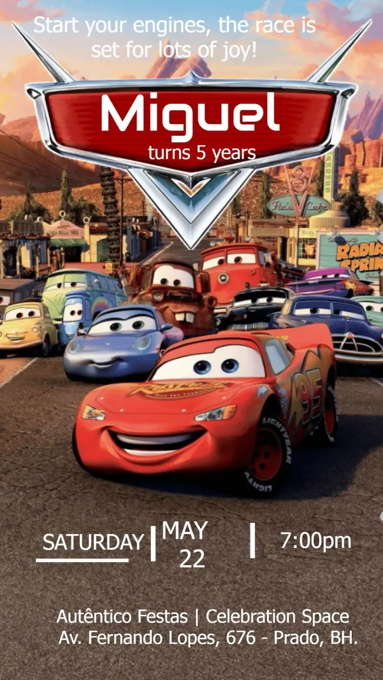 Invitation Disney Cars – Most searched for theme colorful, funny, childish, thematic, vibrant