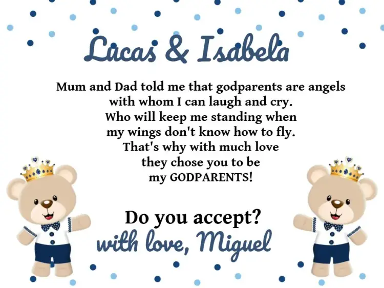 Godparents Of White Prince Teddy Bear Baptism invitation