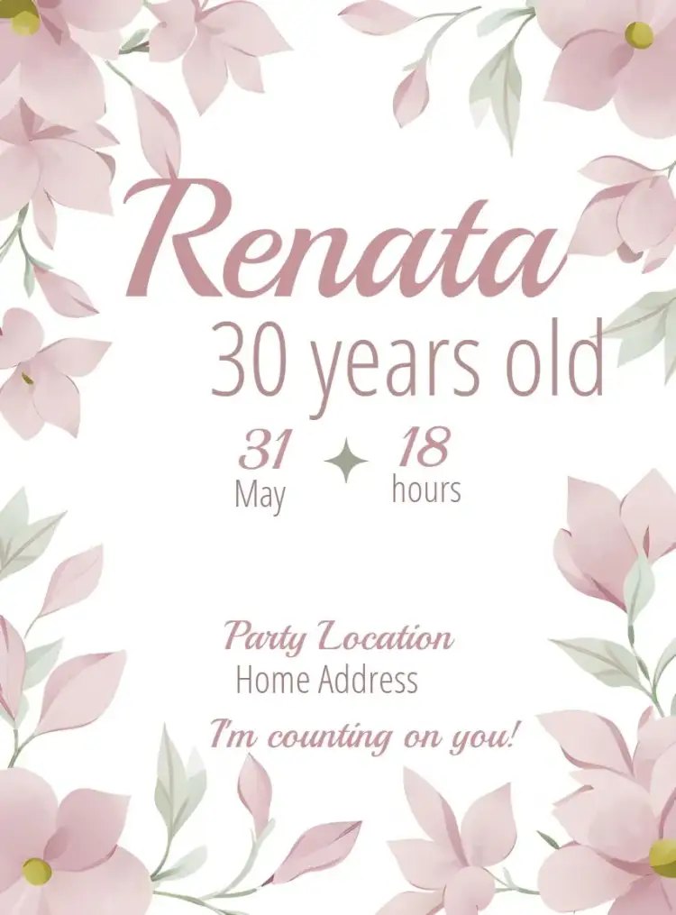 Invitation Pink Floral Adult – Birthday theme floral, pink, elegant, modern, sustainable, sophisticated
