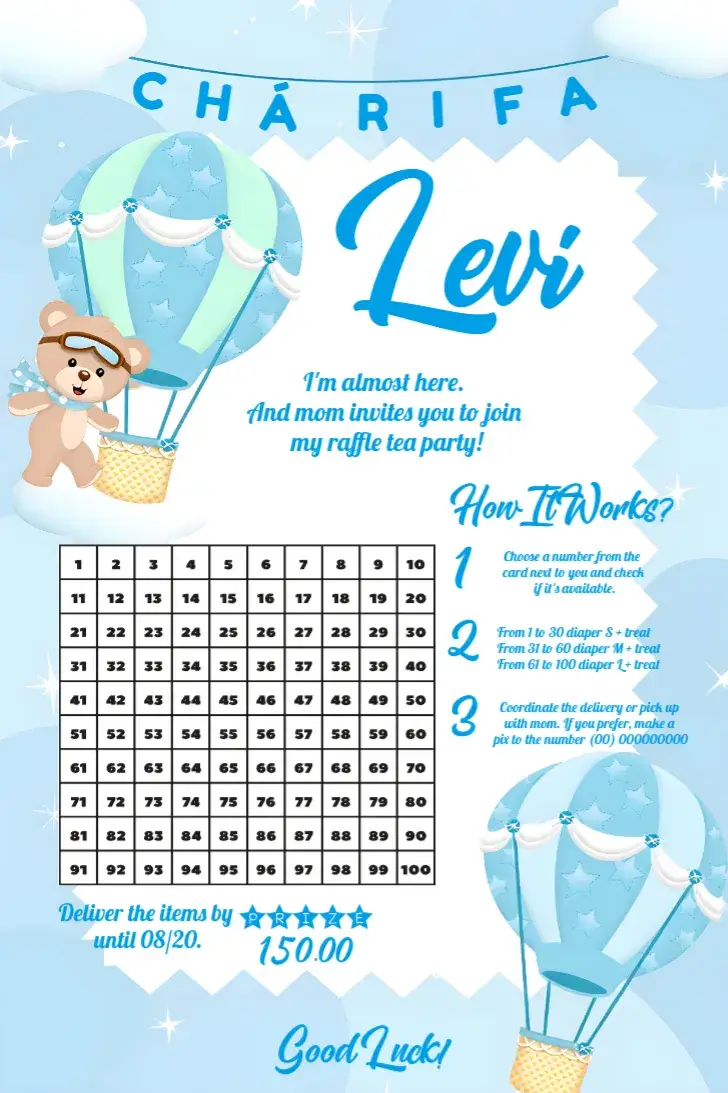 Tea Raffle Balloon Bear invitation