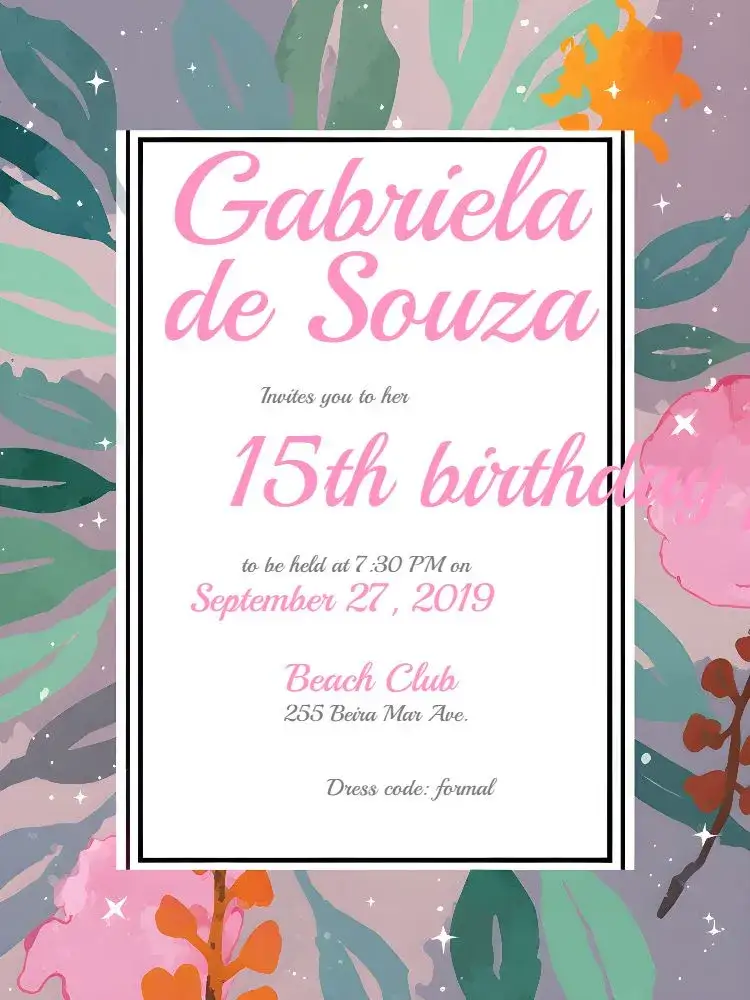 Invitation 15th Birthday Party in Watercolor Garden Beach – Sweet 15 theme watercolor, floral, beachy, colorful, modern, romantic