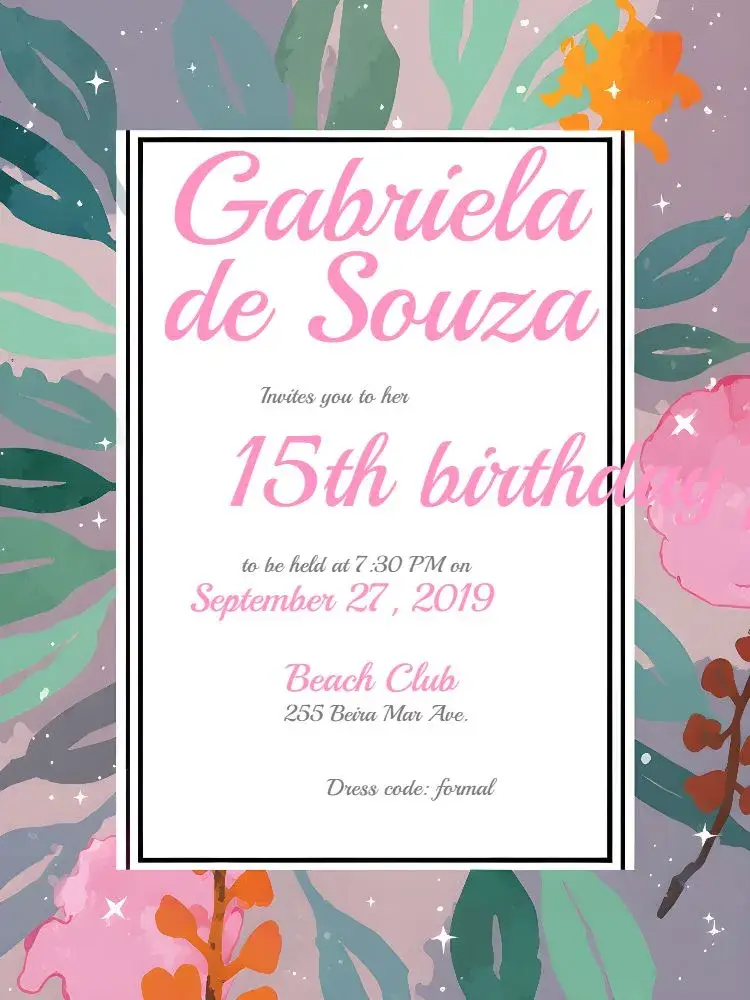 15th Birthday Party in Watercolor Garden Beach invitation