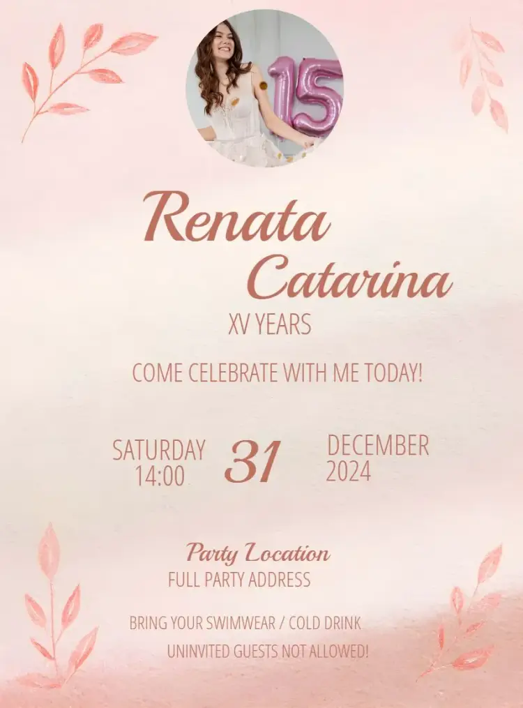 Pink 15 Years With Photo invitation