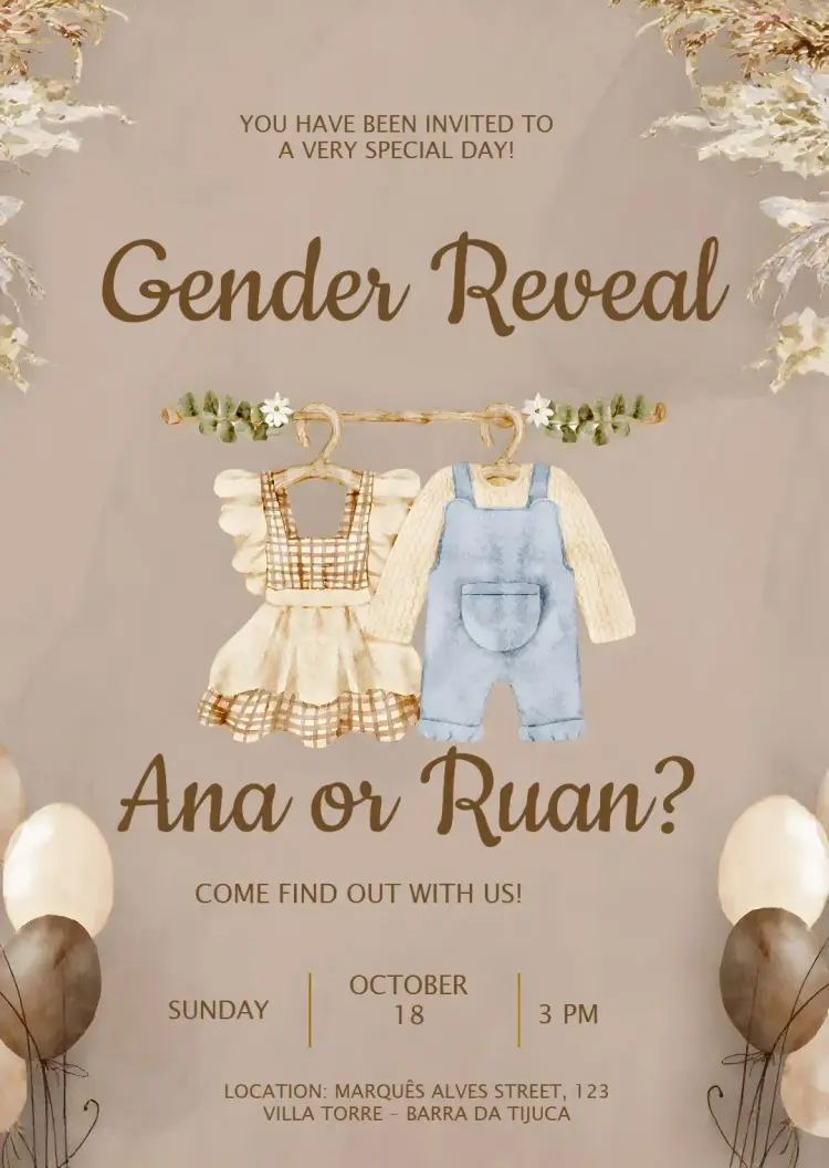 Invite Clothesline Baby Gender Reveal Tea Party editable and customizable