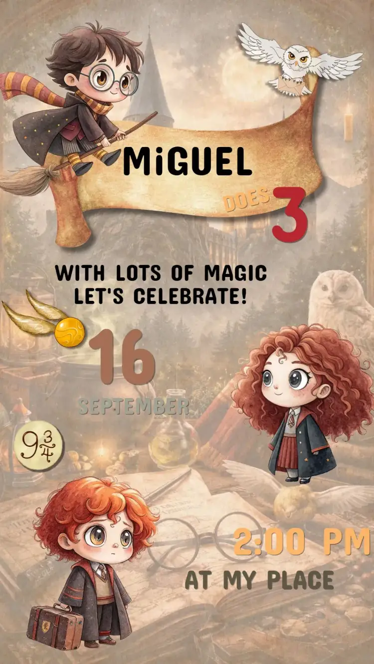 Invitation Harry Potter Birthday Invitation – Kids' Birthday Party theme magical, colorful, fantasy, sorcery, youthful, adventure