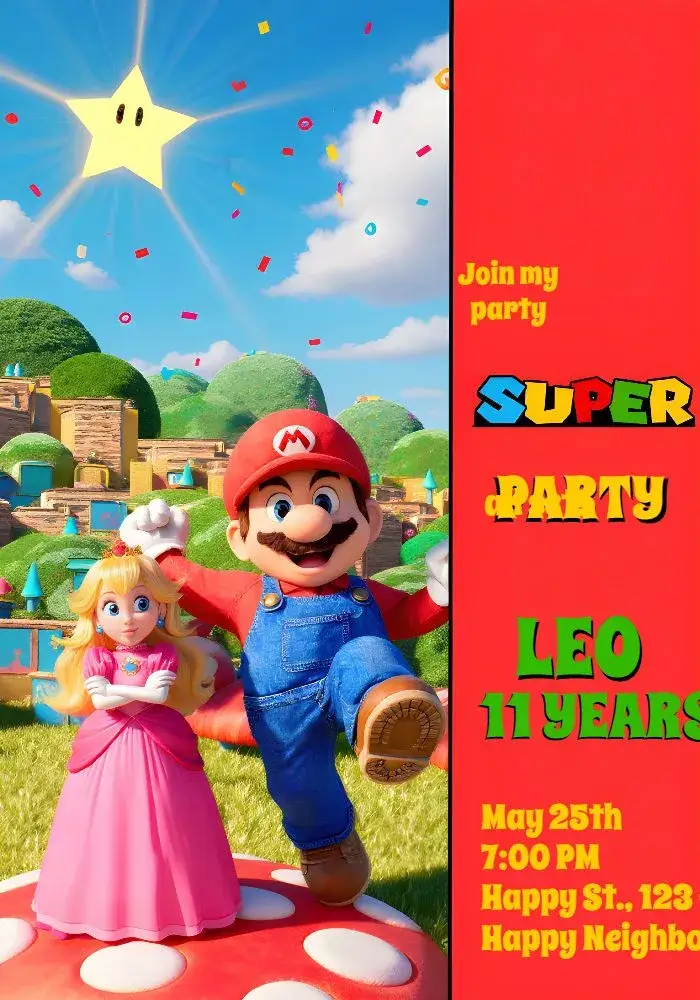 Invite Mario Bros Super editable and customizable