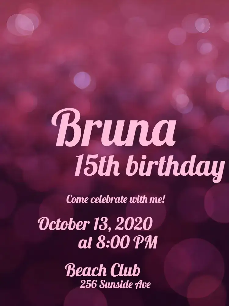 Invitation 15 Years Pink With Glitter Girl – Sweet 15 theme pink, glittery, feminine, sparkle, modern, festive