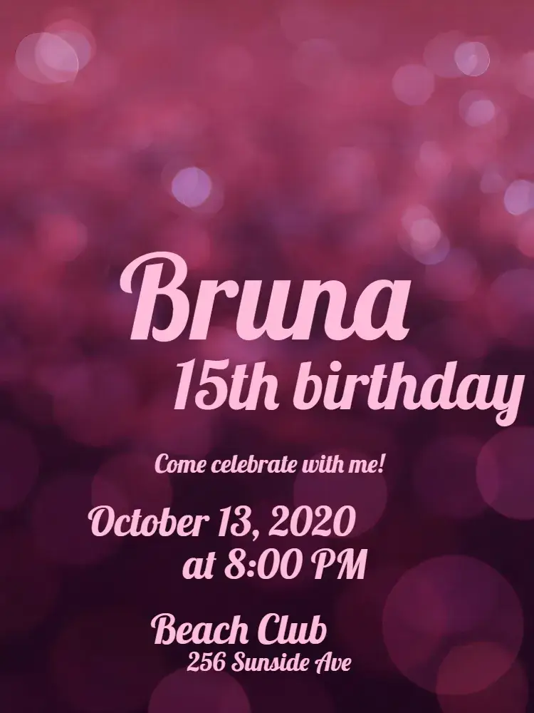 15 Years Pink With Glitter Girl invitation