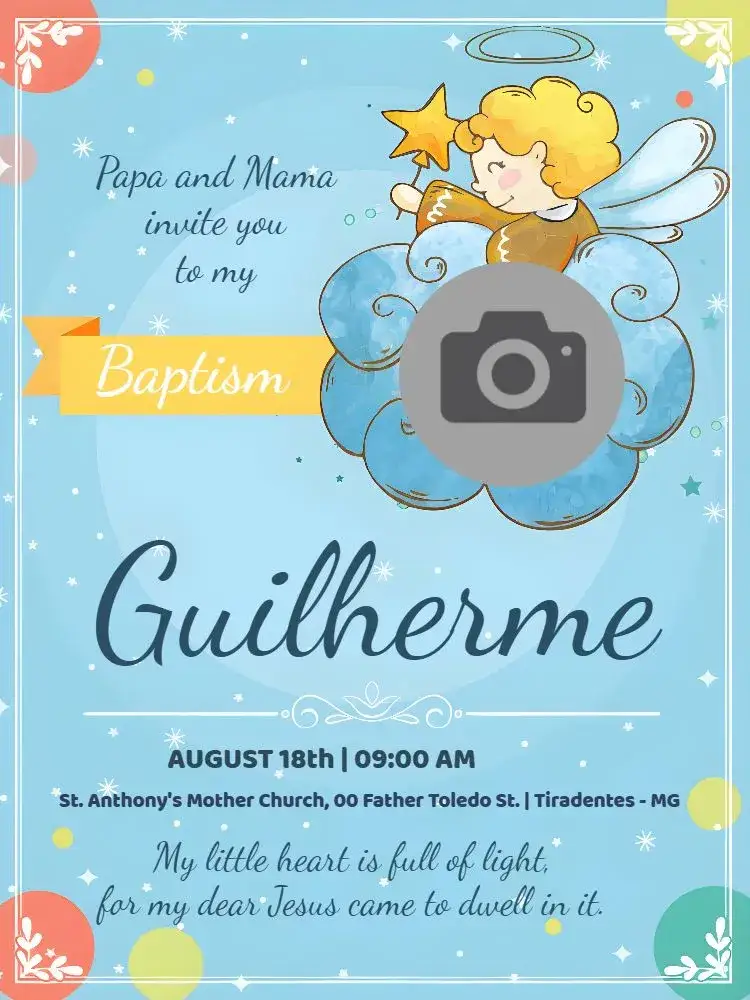 Invitation Baptism With Angel Photo – Baptism theme soft blue, angelic, modern, delicate, childlike, minimalist