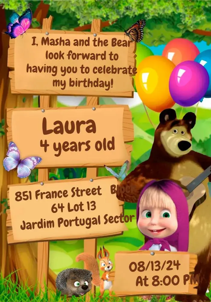 Masha And The Colorful Bear invitation