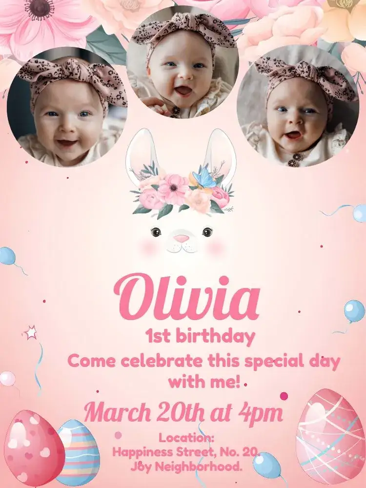 Invitation Easter With Girl Photo – Commemorative Dates theme pastel tones, childish, playful, colorful, modern